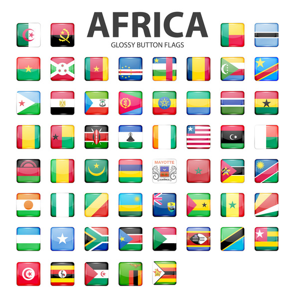 Γυαλιστερές σημαίες κουμπιών-Αφρική. Πρωτότυπα χρώματα.  - Διάνυσμα, εικόνα