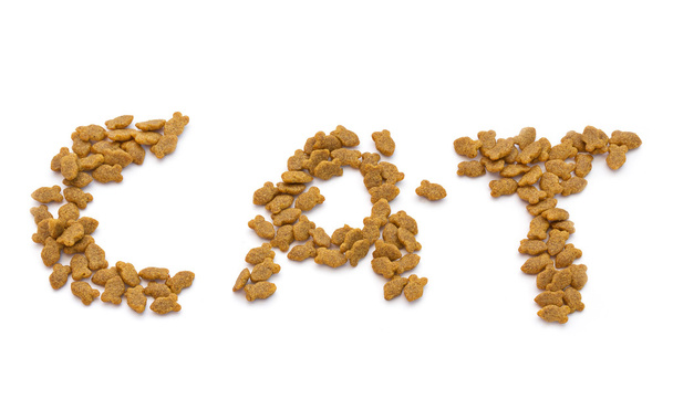 dry cat food  on white background - Foto, afbeelding
