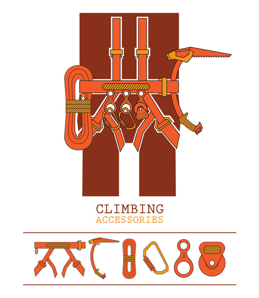 orange yellow climbing accessories outfit - Διάνυσμα, εικόνα