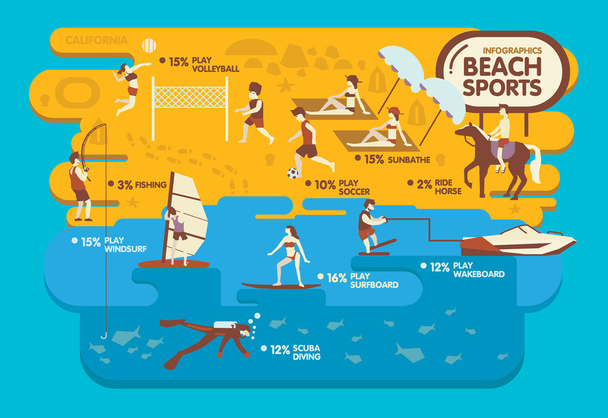 Пляжна спортивна інфографіка , Літня концепція , Волейбол, Футбол
,  - Вектор, зображення