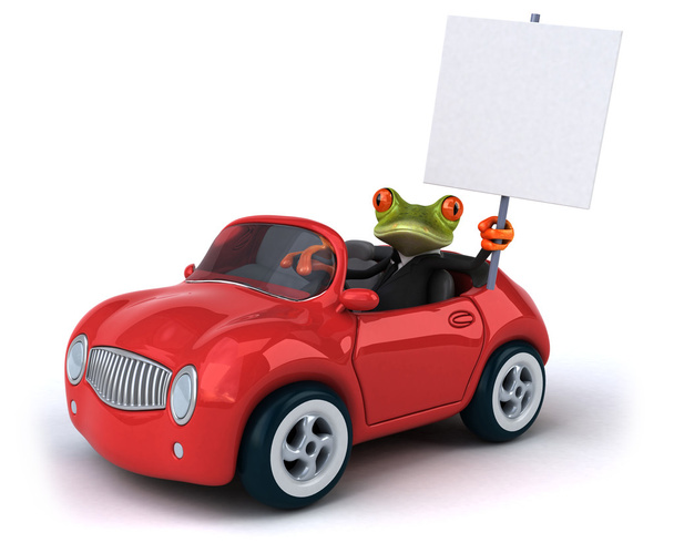 Fun frog in suit and car - Zdjęcie, obraz