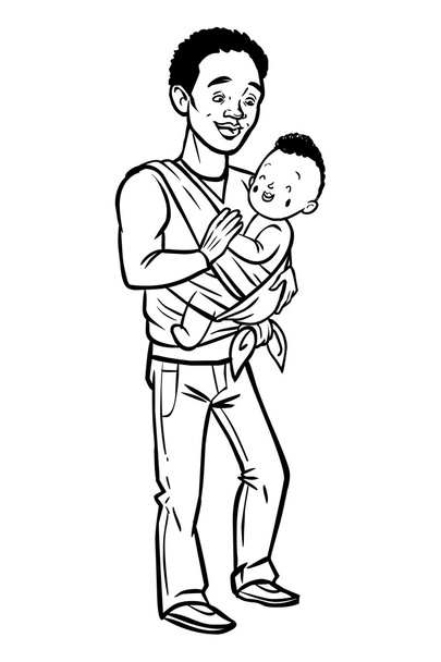 Papa hält sein Baby im Tragetuch. Vektorillustration - Vektor, Bild