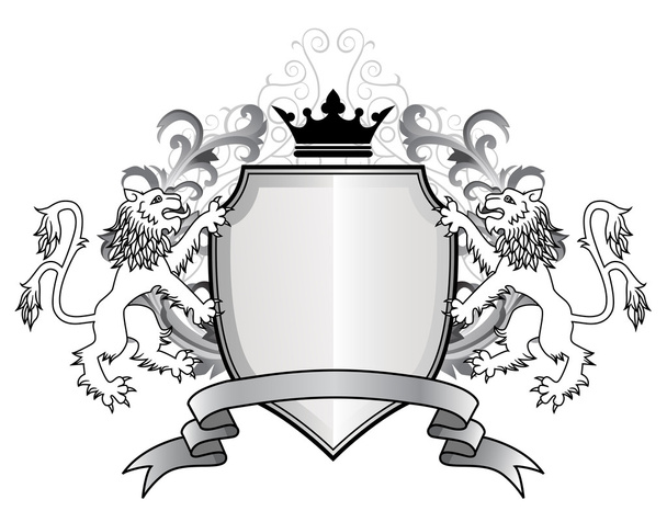 heraldische leeuw met schild - Vector, afbeelding
