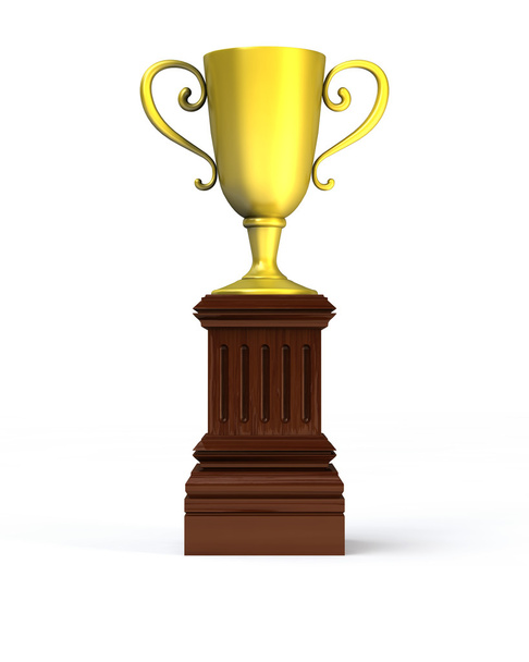 Golden trophy cup on the pedestal - Foto, afbeelding