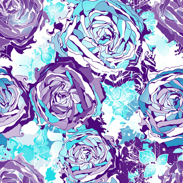 Seamless flowers wallpaper pattern. Vector background in blue. EPS 10. - Vector, Imagen