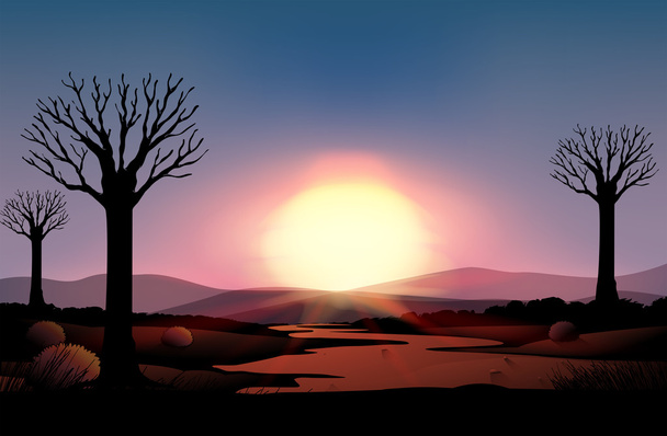 silhouet zonsondergang - Vector, afbeelding