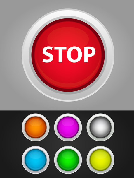 7 цветных кнопок с белой каймой и 3d взгляд
 - Вектор,изображение