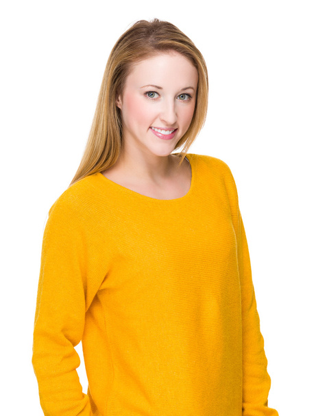 young caucasian woman in yellow sweater - Photo, Image