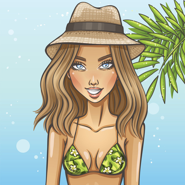 Beautiful hot girl in bikini on the beach - Vector, Image