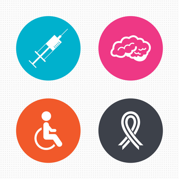 Medicine icons. Syringe, disabled, brain. - Vector, afbeelding