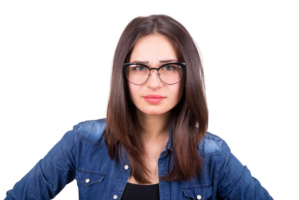 stylish girl in glasses looks forward - Fotografie, Obrázek