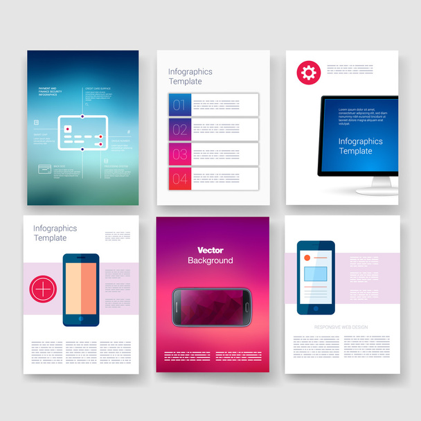 Templates. Design Set of Web, Mail, Brochures. Mobile, Technology, Infographic Concept. Modern flat and line icons. App UI interface mockup. Web ux design. - Vector, afbeelding
