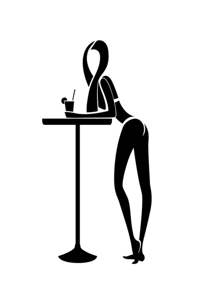 Girl silhouette with cocktail - Διάνυσμα, εικόνα