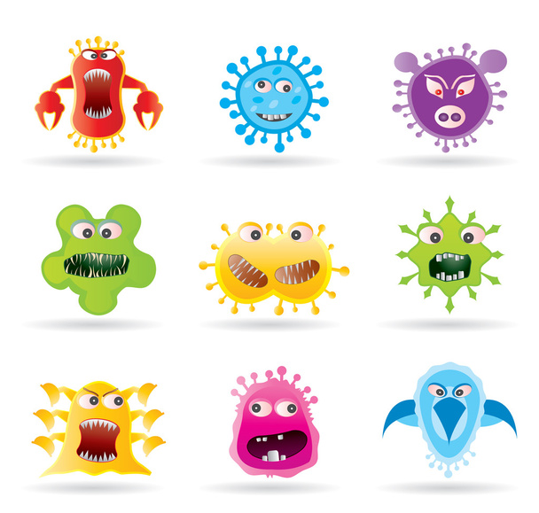 Bugs, germs and virus icons - Vector, Image