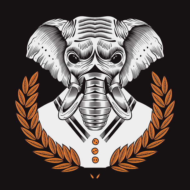 Illustratie van de olifant, omlijst door laurel vestigingen in sailor suit. - Vector, afbeelding
