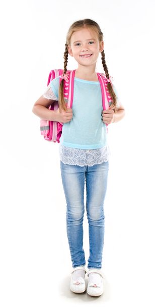 Portrait of smiling schoolgirl with school bag - Fotografie, Obrázek