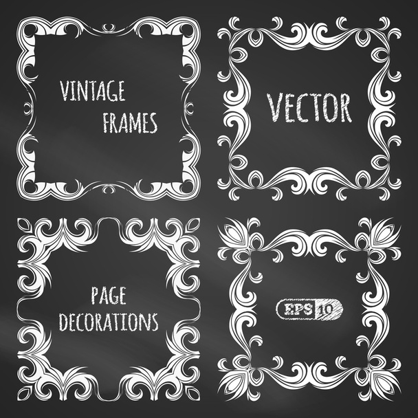 Vector set of chalk vintage frames.  - Vektor, kép