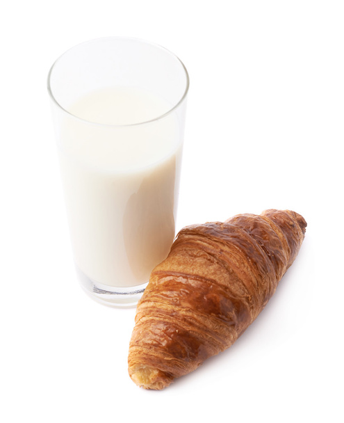 croissant en glas melk - Foto, afbeelding