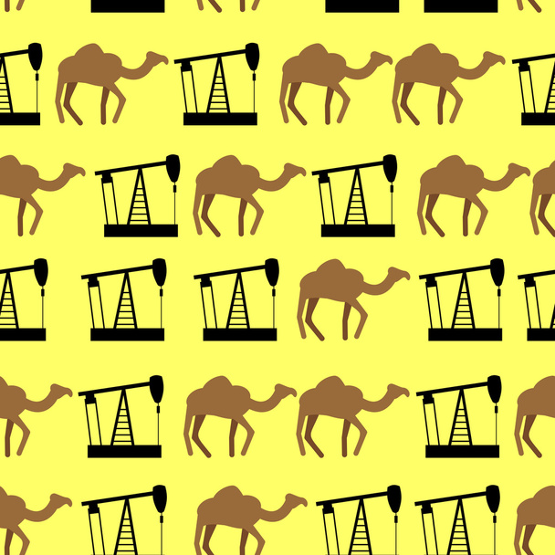 Desert camels and oil pumps seamless pattern. Vector background  - Vettoriali, immagini