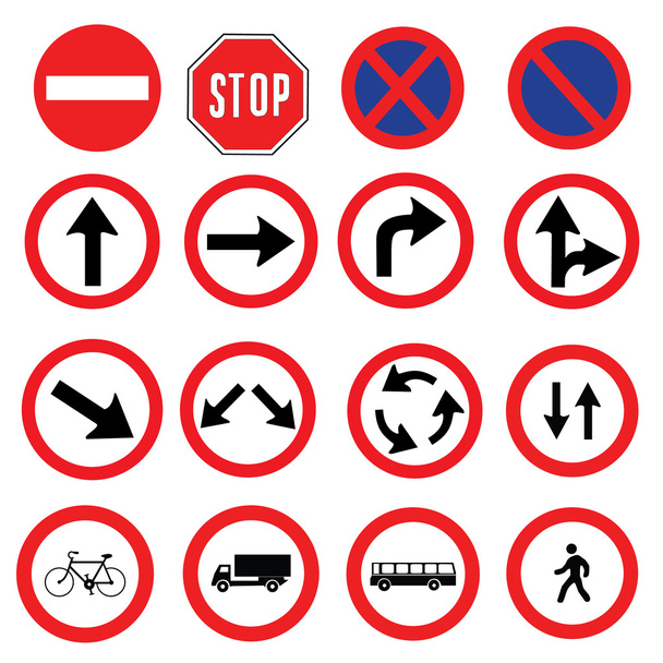 road signs, traffic signs vector set on white background - Διάνυσμα, εικόνα