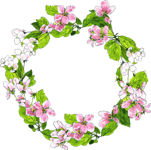 round wreath with spring tree flowers - ベクター画像