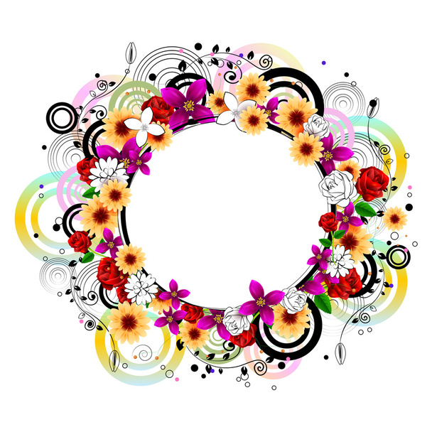 Colorful floral frame - Vector, imagen