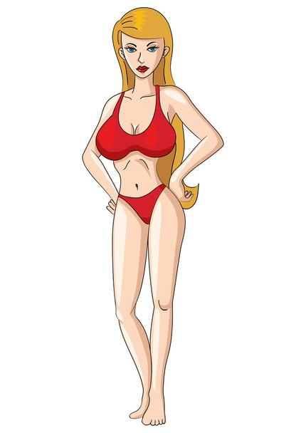 Sexy Girl In Red Bikini - Vector, Image