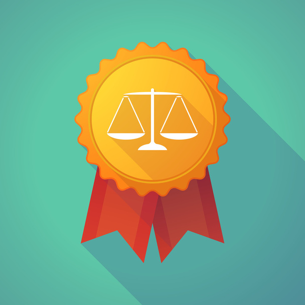 Long shadow badge icon with a justice weight scale sign - Wektor, obraz
