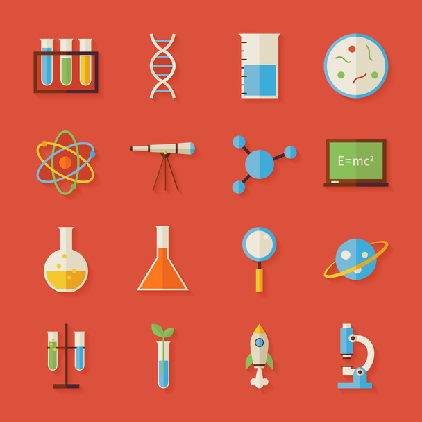 Flat Science and Education Objects Set with Shadow - Διάνυσμα, εικόνα