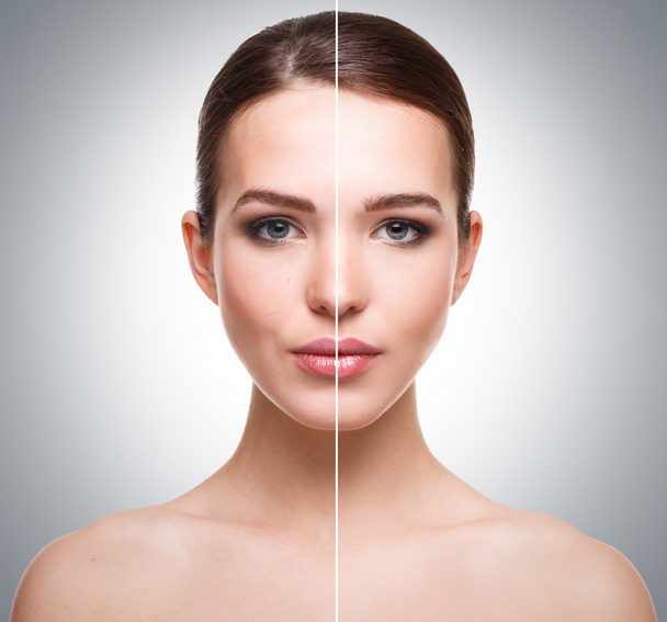 Face before and after retouch - Foto, Imagen