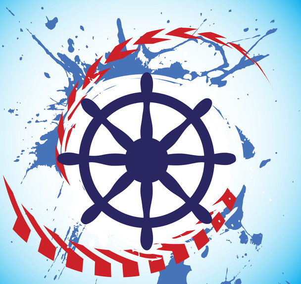 Abstract sea motive and steering wheel of ship.Yacht club banner - Vektor, kép