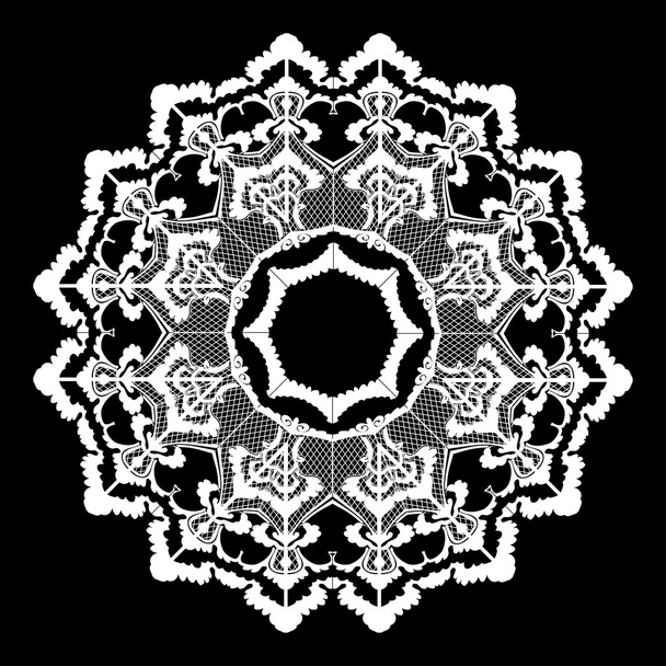 Vector round lace flower vintage of black background - Vektör, Görsel