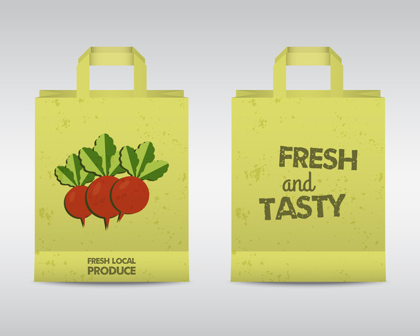 Summer Farm Fresh paper bag template. Stylish Mock up design with shadow. Best for natural shop, organic fairs, eco markets and local companies. Can be used on sites or mobile app. Vector - Vector, Imagen