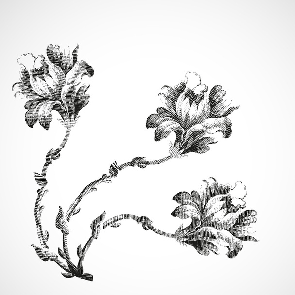 Hand-drawn bouquet of three flowers of lily, vintage isolated background vector - Vektör, Görsel