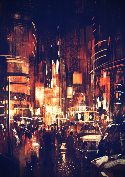 夜の街通り - 写真・画像