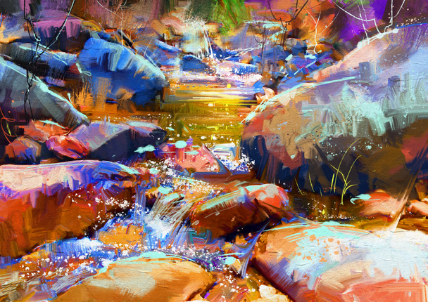 водопад с красочными камнями
 - Фото, изображение