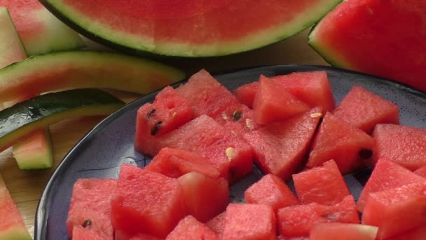 Chunks of watermelon on a plate - Footage, Video
