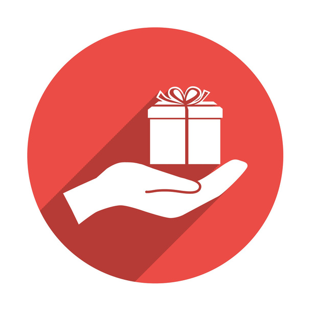 Gift box on hand web icon - Vector, Image