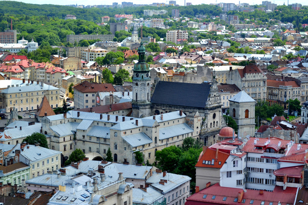 LVIV, UKRAINE - JUNE 29, 2015: cityscape topview of Lviv downtown - Photo, Image