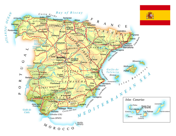 Испания - подробная топографическая карта - иллюстрация
 - Вектор,изображение