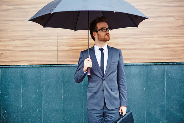 homme d'affaires avec mallette sous parapluie
 - Photo, image