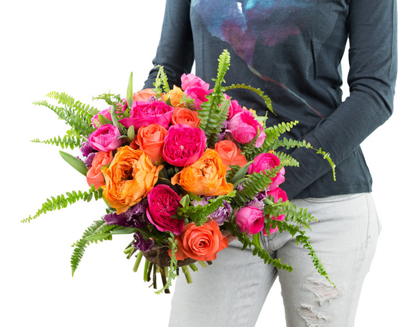 Bright bouquet in hands - Foto, imagen