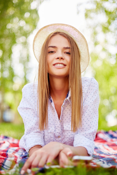 Happy young woman in hat - Photo, Image