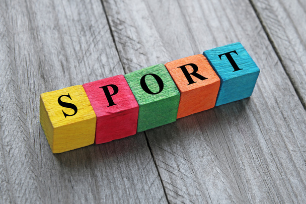 word sport on colorful wooden cubes - Φωτογραφία, εικόνα
