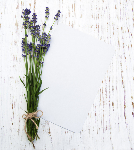 Lavender with card - Fotoğraf, Görsel
