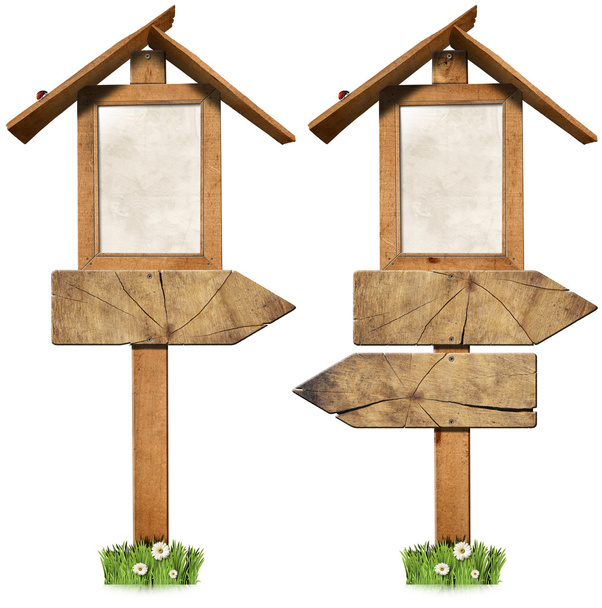 Segni direzionali in legno con tetto
 - Foto, immagini