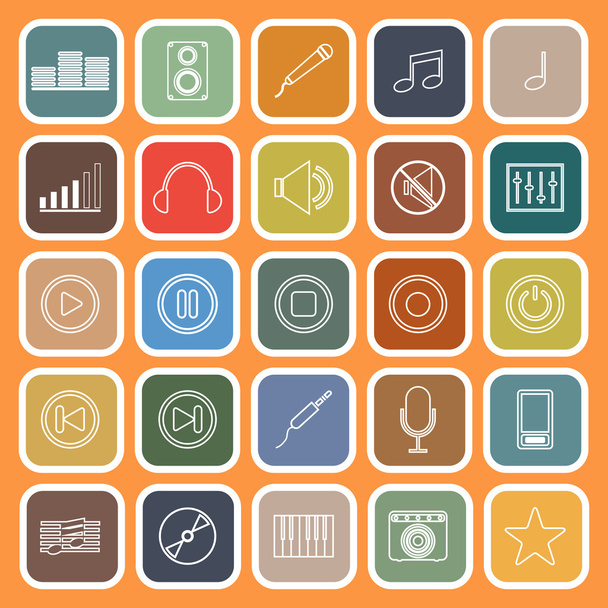 Línea de música iconos planos sobre fondo naranja
 - Vector, Imagen