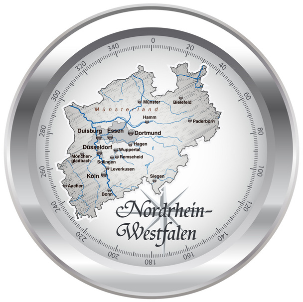 Nordrhein-westfalen als kompass en chrom - Vector, Imagen