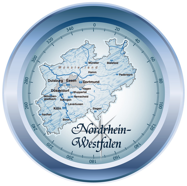 Nordrhein-westfalen als kompass v blau - Vektor, obrázek