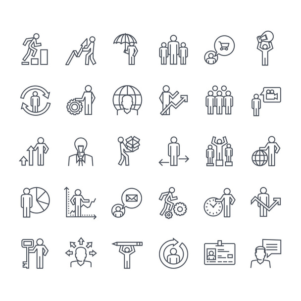 Set di icone a righe sottili. Icone per business, assicurazioni, strategia, pianificazione, analisi, comunicazione
. - Vettoriali, immagini
